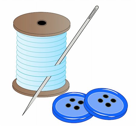 blue thread with needle and two blue buttons Stock Photo - Budget Royalty-Free & Subscription, Code: 400-04066694