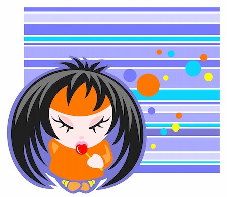 simsearch:400-04216683,k - Cartoon emo girl and striped frame on a white background. Stockbilder - Microstock & Abonnement, Bildnummer: 400-04066761