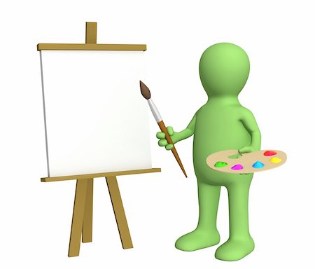 Artist puppet with a brush and paints. Object over white Stock Photo - Budget Royalty-Free & Subscription, Code: 400-04066905