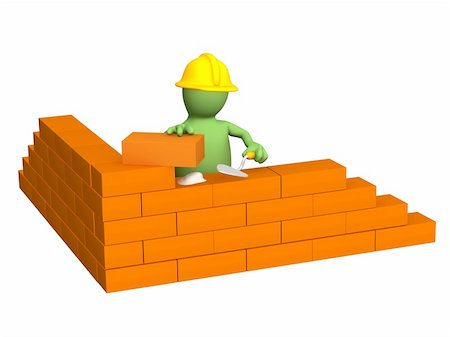 3d puppet - builder, building a brick wall. Object over white Foto de stock - Super Valor sin royalties y Suscripción, Código: 400-04067587