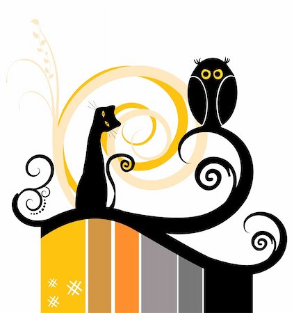 Beautiful Floral Design Element with Cat Silhouette Photographie de stock - Aubaine LD & Abonnement, Code: 400-04067653
