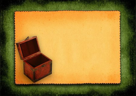 simsearch:400-05032591,k - yellowed paper with antique wooden trunk against green material background Foto de stock - Super Valor sin royalties y Suscripción, Código: 400-04067930