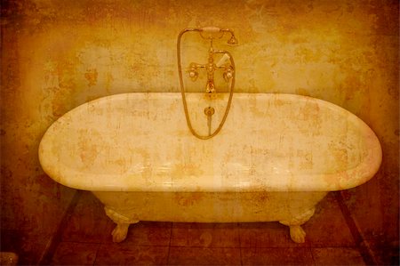 simsearch:400-04563173,k - Artistic work of my own in retro style - Postcard from Denmark - Old bathtub with golden faucets and hand shower. Foto de stock - Super Valor sin royalties y Suscripción, Código: 400-04068015