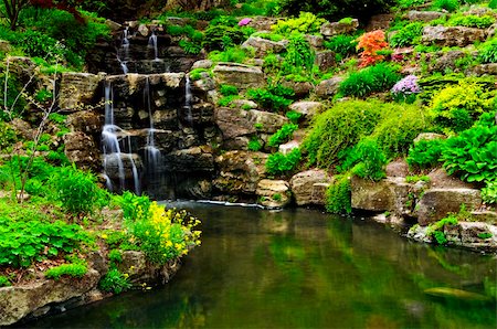 Cascading waterfall and pond in japanese garden Stock Photo - Budget Royalty-Free & Subscription, Code: 400-04068060