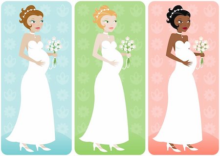 simsearch:400-05052227,k - Pregnant bride in her wedding dress with bouquet - in three color variations... Stockbilder - Microstock & Abonnement, Bildnummer: 400-04068154