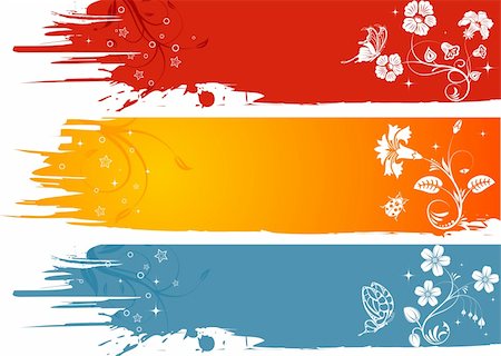 simsearch:400-04350075,k - Three grunge flower background with butterfly and ladybug, element for design, vector illustration Fotografie stock - Microstock e Abbonamento, Codice: 400-04068166