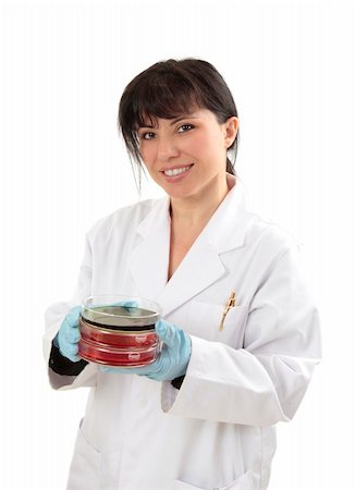 Scientist holding petri dishes in one hands and smiling Stock Photo - Budget Royalty-Free & Subscription, Code: 400-04068804