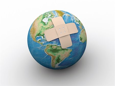 Conceptual - Earth globe with adhesive plaster - 3d render Stock Photo - Budget Royalty-Free & Subscription, Code: 400-04068991