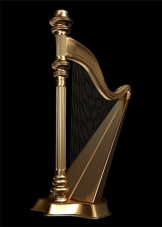 A golden harp on isolated on black background - rendered in 3d Photographie de stock - Aubaine LD & Abonnement, Code: 400-04068992