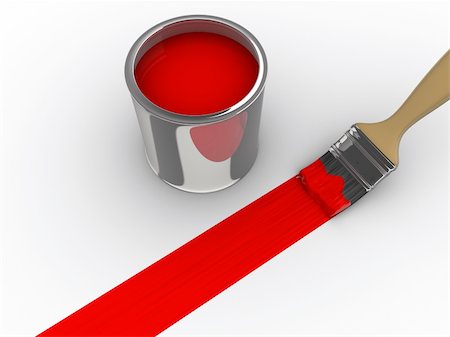 A brush painting a red line and a paint can - 3d render Foto de stock - Royalty-Free Super Valor e Assinatura, Número: 400-04069010