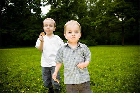 simsearch:400-04195162,k - Outdoors Lunch. Two Brothers On The Meadow. Foto de stock - Super Valor sin royalties y Suscripción, Código: 400-04069303