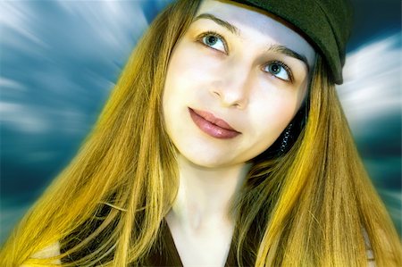 simsearch:400-06639774,k - Day dreaming: portrait of beautiful girl smiling and imagining something Stock Photo - Budget Royalty-Free & Subscription, Code: 400-04069328