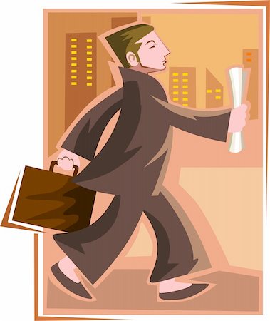 Illustration of a manager running to office Stock Photo - Budget Royalty-Free & Subscription, Code: 400-04069432