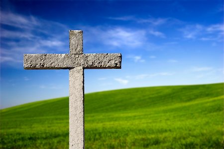 simsearch:400-08975570,k - Religious stone cross on a beautiful green hill Stock Photo - Budget Royalty-Free & Subscription, Code: 400-04060074