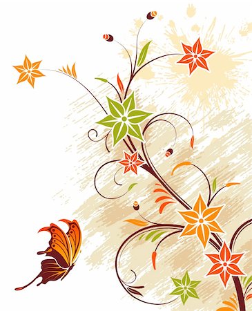 simsearch:400-04350075,k - Grunge flower background with butterfly, element for design, vector illustration Fotografie stock - Microstock e Abbonamento, Codice: 400-04060158