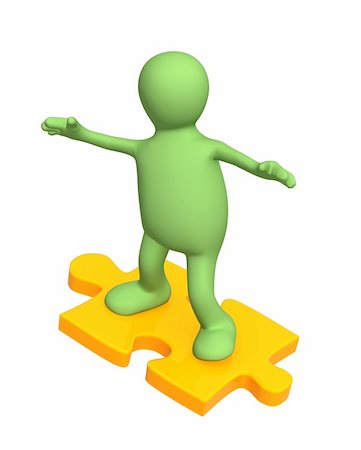 extreme sports and connect - 3d person puppet sliding on slice puzzle. Object over white Stock Photo - Budget Royalty-Free & Subscription, Code: 400-04060176