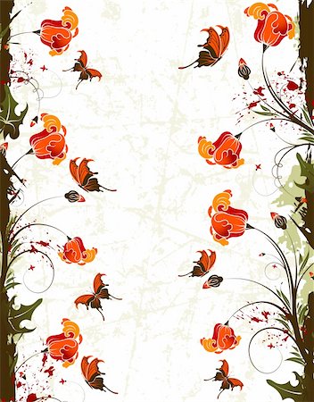 simsearch:400-04350075,k - Abstract grunge flower frame with butterfly, element for design, vector illustration Fotografie stock - Microstock e Abbonamento, Codice: 400-04060189