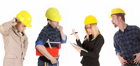 simsearch:400-04552444,k - angry businesswoman,  businessman and construction workers with architectural plans Foto de stock - Royalty-Free Super Valor e Assinatura, Número: 400-04060340