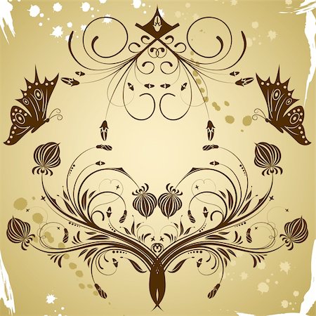 simsearch:400-04350075,k - Collect flower border on grunge background with butterfly, element for design, vector illustration Fotografie stock - Microstock e Abbonamento, Codice: 400-04060445