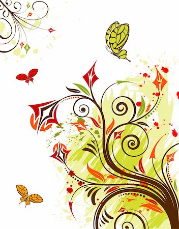 simsearch:400-04350075,k - Grunge flower background with butterfly, element for design, vector illustration Fotografie stock - Microstock e Abbonamento, Codice: 400-04060454