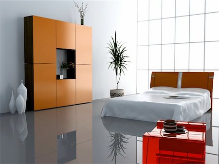 simsearch:400-07932934,k - modern bedroom interior design (computer - generated image) Fotografie stock - Microstock e Abbonamento, Codice: 400-04060557