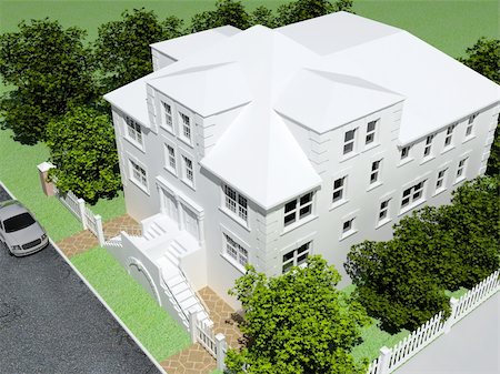 modern luxury blank house 3D exterior(top view) Stock Photo - Budget Royalty-Free & Subscription, Code: 400-04061032