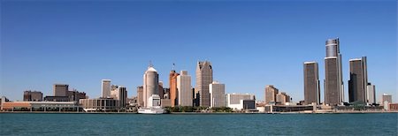 view of panorama Detroit skyline from Windsor Foto de stock - Super Valor sin royalties y Suscripción, Código: 400-04061046