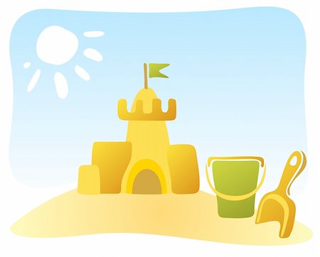 simsearch:640-03259235,k - Ornate sand castle and beach toys on a sky background. Stock Photo - Budget Royalty-Free & Subscription, Code: 400-04061727