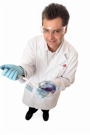simsearch:400-04962353,k - Researcher, microbiologist, pathologist, biotechnologist or other scientific or medical worker holding pipettor and petri dish.  He is standing on white background and smiling. Stock Photo - Budget Royalty-Free & Subscription, Code: 400-04061984