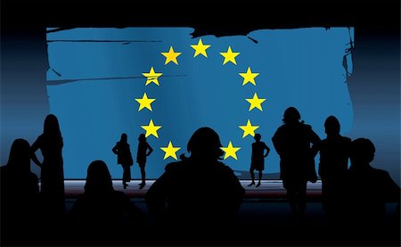 family with american flag - silhouettes of people in front of an european union flag Stock Photo - Budget Royalty-Free & Subscription, Code: 400-04062007