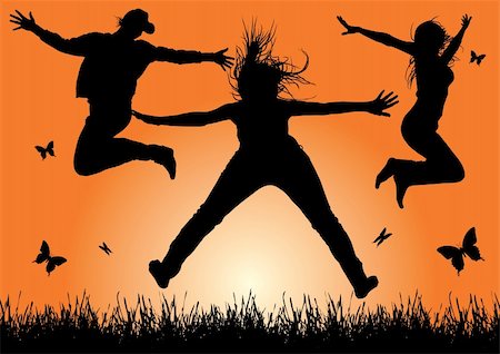 silhouettes of running black girl - happy energetic woman silhouettes jumping into the air (vector) Stock Photo - Budget Royalty-Free & Subscription, Code: 400-04062010