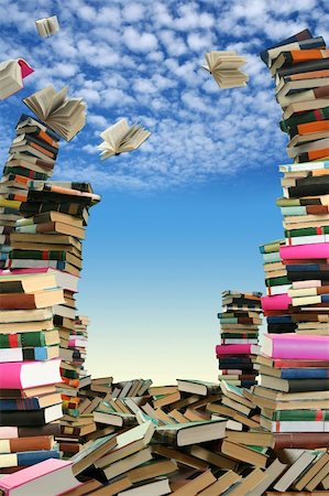 This is books scramble. Many books to scatter under sky. Fotografie stock - Microstock e Abbonamento, Codice: 400-04062321