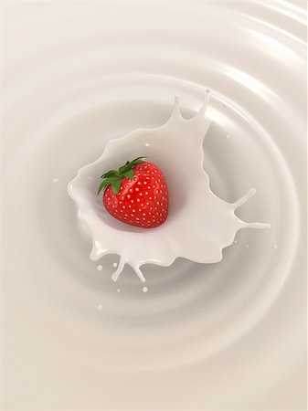3d rendered illustration of a strawberry falling into milk Stock Photo - Budget Royalty-Free & Subscription, Code: 400-04062583