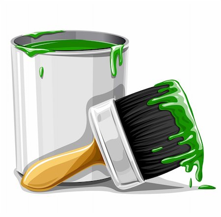vector brush with green paint and bucket isolated illustration Stock Photo - Budget Royalty-Free & Subscription, Code: 400-04062707