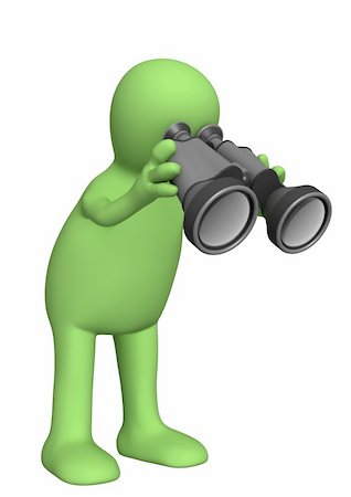 simsearch:400-04557469,k - 3d person puppet looking through field-glass. Object over white Stock Photo - Budget Royalty-Free & Subscription, Code: 400-04062962