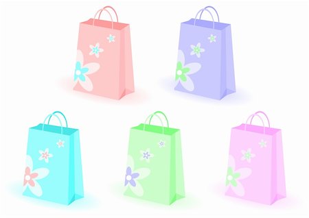 simsearch:400-05692102,k - Shopping bags decorated with flowers over white background Photographie de stock - Aubaine LD & Abonnement, Code: 400-04063294