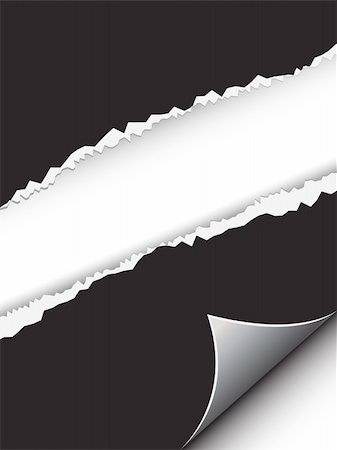 paper torn curl - Vector - Black paper with folded corner and rip or tear across Photographie de stock - Aubaine LD & Abonnement, Code: 400-04063729