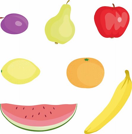 red water melon - Seven icons of different fruit, illustration Photographie de stock - Aubaine LD & Abonnement, Code: 400-04063793