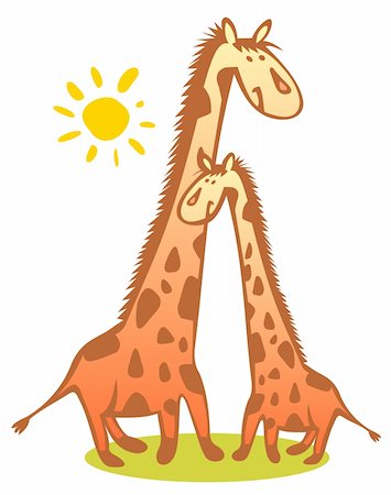 simsearch:400-05297876,k - Two funny giraffes and sun isolated on a white background. Foto de stock - Royalty-Free Super Valor e Assinatura, Número: 400-04063827
