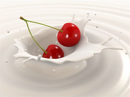 3d rendered illustration of cherries falling into milk Stock Photo - Budget Royalty-Free & Subscription, Code: 400-04063951