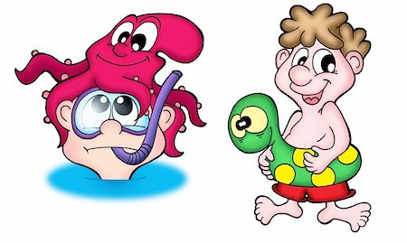 simsearch:400-04100370,k - Two small swimmers -  color illustration. Stock Photo - Budget Royalty-Free & Subscription, Code: 400-04074202
