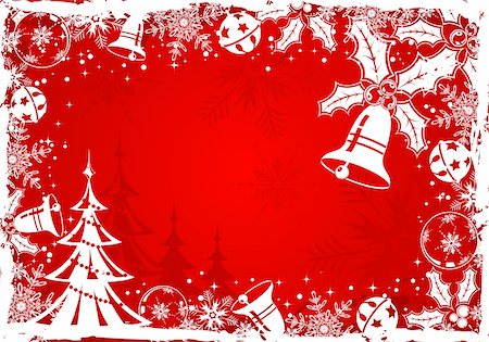 simsearch:400-05374108,k - Christmas grunge frame with snowflake, mistletoe, bell, element for design, vector illustration Stock Photo - Budget Royalty-Free & Subscription, Code: 400-04074334