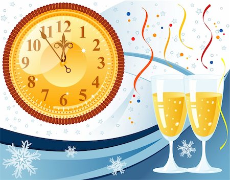 simsearch:400-05374108,k - New Year Background with snowflake, clock, glass, element for design, vector illustration Stock Photo - Budget Royalty-Free & Subscription, Code: 400-04074332