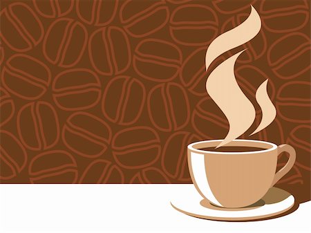 simsearch:400-04603391,k - Coffee cup with aroma steam on a brown background with coffee beans. Fotografie stock - Microstock e Abbonamento, Codice: 400-04074709