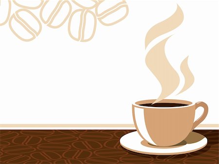Coffee cup with aroma steam on a background with coffee beans. Stock Photo - Budget Royalty-Free & Subscription, Code: 400-04076153