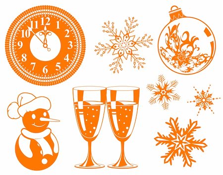 Collect Christmas element with bauble, clock, glass, snowman, element for design, vector illustration Stock Photo - Budget Royalty-Free & Subscription, Code: 400-04077469