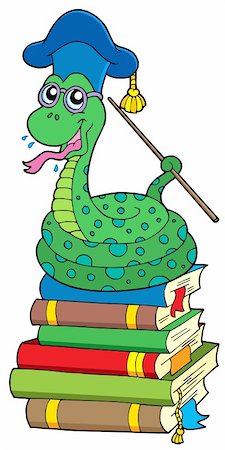 Snake teacher on pile of books - vector illustration. Stock Photo - Budget Royalty-Free & Subscription, Code: 400-04078434