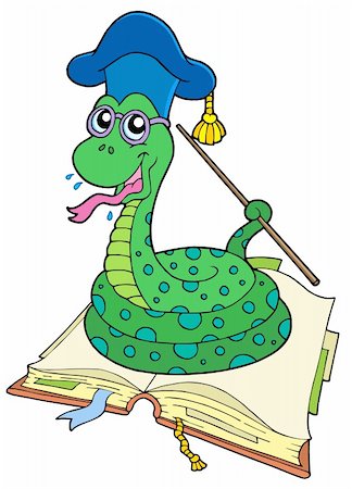 Snake teacher in open book - vector illustration. Stock Photo - Budget Royalty-Free & Subscription, Code: 400-04078433