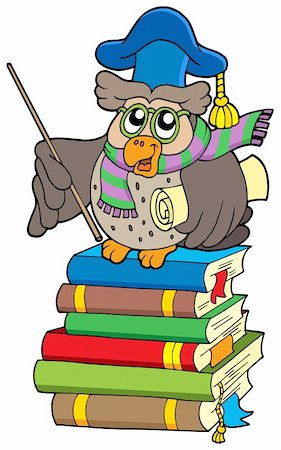 simsearch:400-06098950,k - Owl teacher with parchment on books - vector illustration. Photographie de stock - Aubaine LD & Abonnement, Code: 400-04078525