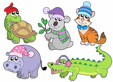 Animals in winter clothes collection 1 - vector illustration. Stock Photo - Budget Royalty-Free & Subscription, Code: 400-04078520